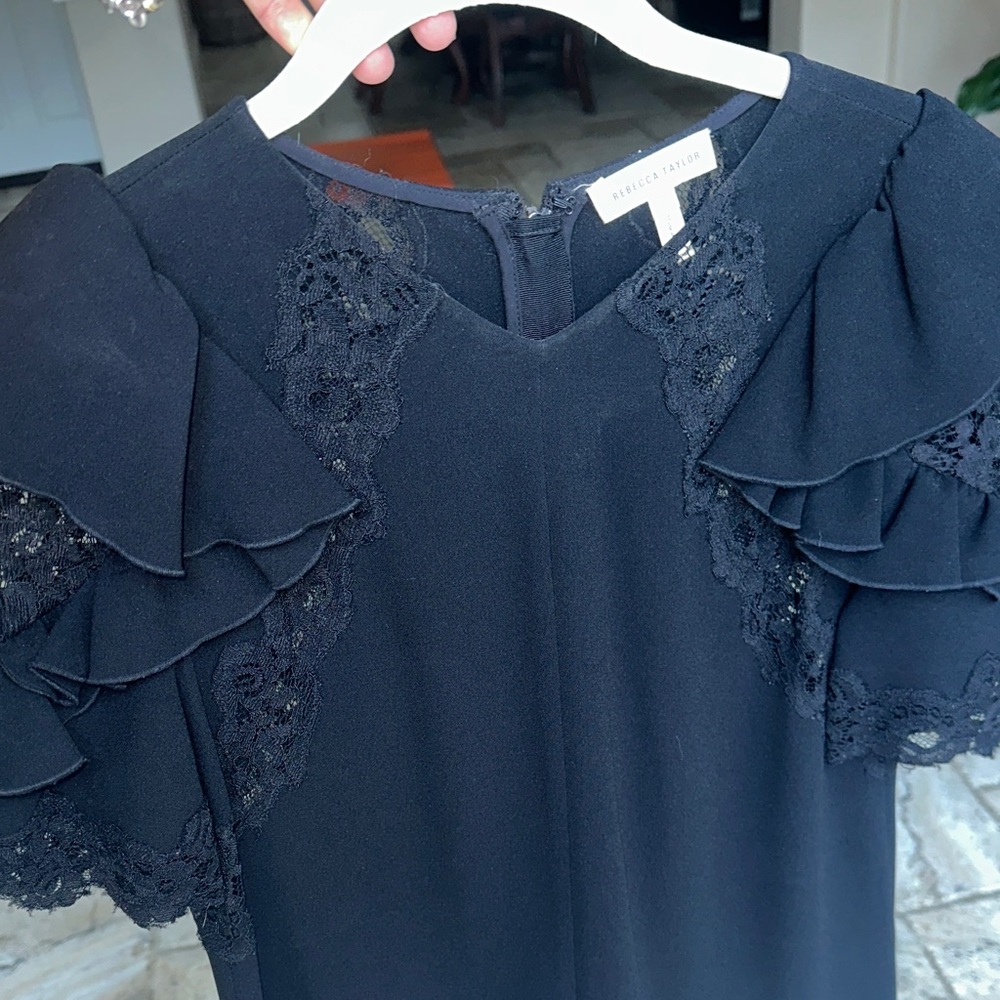 Rebecca Taylor size 6 black top with ruffled sleeves and lace